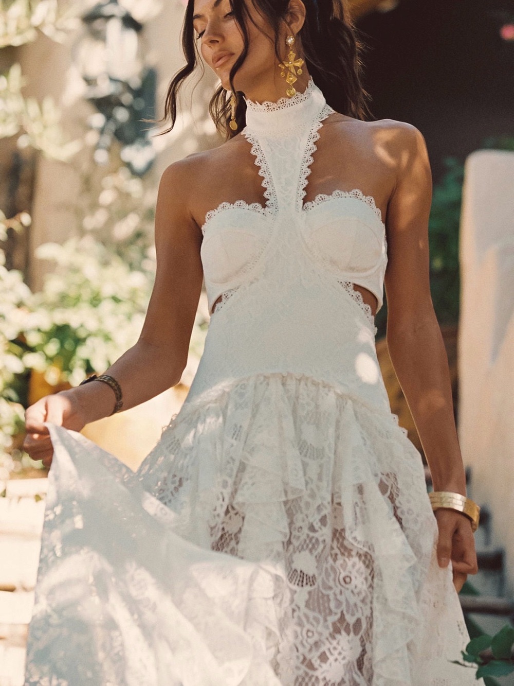 Princesa White Lace Drop Waist Maxi Dress - 12th Tribe - Picture 3 of 10